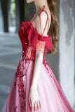 A-Line Velvet Tulle Long Prom Dress, Lovely Lace Off the Shoulder Evening Dress HZ0429