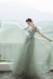 Cute Tulle Long Prom Dresses, A-Line Short Sleeve Graduation Dresses HZ0429