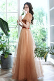 Lovely Tulle Polka Dot Long Prom Dress, A-Line Short Sleeve Evening Dress HZ0429