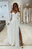 White Chiffon Long Sleeve Prom Dress, White Evening Party Dress HZ0429