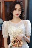 White Tulle Sequins Short Prom Dress, White A-Line Party Dress HZ0429