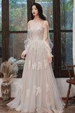 Lovely Lace Long A-Line Formal Dress, Long Sleeve Evening Dress HZ0429