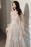 Lovely Lace Long A-Line Formal Dress, Long Sleeve Evening Dress HZ0429