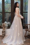 Lovely Lace Long A-Line Formal Dress, Long Sleeve Evening Dress HZ0429