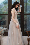 Lovely Lace Long A-Line Formal Dress, Long Sleeve Evening Dress HZ0429