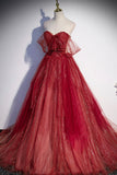 Burgundy Sweetheart Neckline Tulle Long Prom Dress, A-Line Evening Dress HZ0429