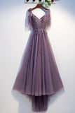 Purple Tulle Lace Long Prom Dresses, A-Line Evening Party Dresses HZ0429