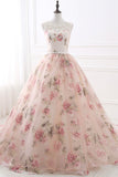 Pink Floral Pattern Lace Long Prom Dress, A-Line Formal Dress HZ0429