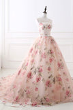 Pink Floral Pattern Lace Long Prom Dress, A-Line Formal Dress HZ0429