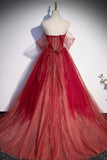 Burgundy Sweetheart Neckline Tulle Long Prom Dress, A-Line Evening Dress HZ0429