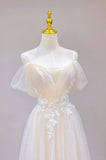 Champagne Tulle Long Prom Dress, Lovely Lace Formal Evening Dress HZ0429