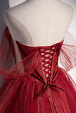 Burgundy Sweetheart Neckline Tulle Long Prom Dress, A-Line Evening Dress HZ0429