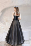 Black Long A-Line Tulle Prom Dress, Lovely Black Evening Dress HZ0429