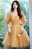 Yellow Tulle Short A-Line Prom Dress, Yellow Party Dress HZ0429