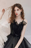 Black Long A-Line Tulle Prom Dress, Lovely Black Evening Dress HZ0429