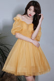 Yellow Tulle Short A-Line Prom Dress, Yellow Party Dress HZ0429