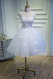 White Lace Short Prom Dress, White Mini Evening Party Dress HZ0429