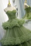 Green Tulle Long Prom Dresses, A-Line Formal Evening Dresses HZ0429