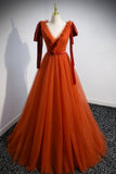 Simple V-Neck Tulle Long Prom Dress, A-Line Formal Evening Dress HZ0429