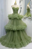 Green Tulle Long Prom Dresses, A-Line Formal Evening Dresses HZ0429