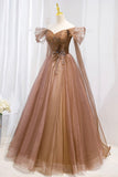 Off the Shouler Long Formal Dresses, A-Line Tulle Formal Evening Dress HZ0429