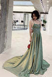 Green A-Line Backless Long Prom Dresses, Evening Dresses HZ0429
