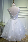 White Lace Short Prom Dress, White Mini Evening Party Dress HZ0429