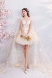 Champagne Tulle Lace Short Prom Dresses, A-Line Lace Party Dresses HZ0429