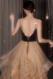 Stylish Velvet Tulle Long Prom Dress, A-Line Evening Dress HZ0429