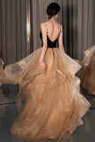 Stylish Velvet Tulle Long Prom Dress, A-Line Evening Dress HZ0429