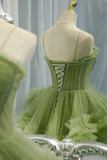 Green Tulle Long Prom Dresses, A-Line Formal Evening Dresses HZ0429
