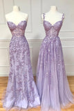 Purple Tulle Lace Long Prom Dresses, Purple Evening Party Dresses HZ0429
