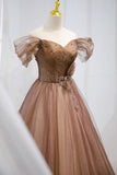 Off the Shouler Long Formal Dresses, A-Line Tulle Formal Evening Dress HZ0429