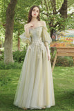 Green Lace Long Prom Dress, A-Line Evening Dress HZ0429