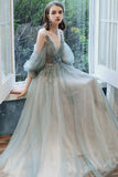 Cute Tulle Lace Long Prom Dress, A-Line Evening Dress HZ0429