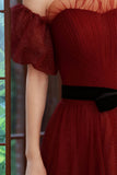 Burgundy Tulle Off the Shoulder Prom Dress, A-Line Evening Party Dress HZ0429
