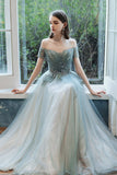 Cute Tulle Lace Long Prom Dress, A-Line Evening Dress HZ0429