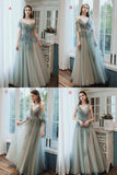 Cute Tulle Lace Long Prom Dress, A-Line Evening Dress HZ0429