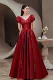 Red V-Neck Satin Long Prom Dress, A-Line Evening Dress HZ0429