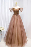 Off the Shouler Long Formal Dresses, A-Line Tulle Formal Evening Dress HZ0429
