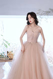 Pink Tulle Lace Long Formal Dresses, A-Line Evening Dresses HZ0429