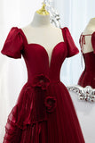 A-Line Satin Tulle Long Prom Dresses, Burgundy Evening Dresses HZ0429