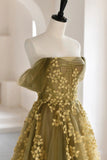 Green Tulle Long Prom Dresses, A-Line Off the Shoulder Evening Dresses HZ0429