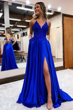 A-Line Lace Long Prom Dress, V-Neck Evening Dress with Pockets HZ0429