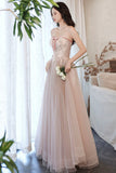 Pink Strapless Lace Long Prom Dresses, A-Line Evening Dresses HZ0429