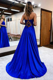 A-Line Lace Long Prom Dress, V-Neck Evening Dress with Pockets HZ0429