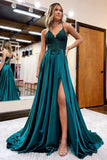 A-Line Lace Long Prom Dress, V-Neck Evening Dress with Pockets HZ0429