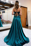 A-Line Lace Long Prom Dress, V-Neck Evening Dress with Pockets HZ0429