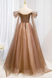 Off the Shouler Long Formal Dresses, A-Line Tulle Formal Evening Dress HZ0429