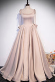 Pink Satin Long Formal Dresses, Graduation Dresses with Bows HZ0429